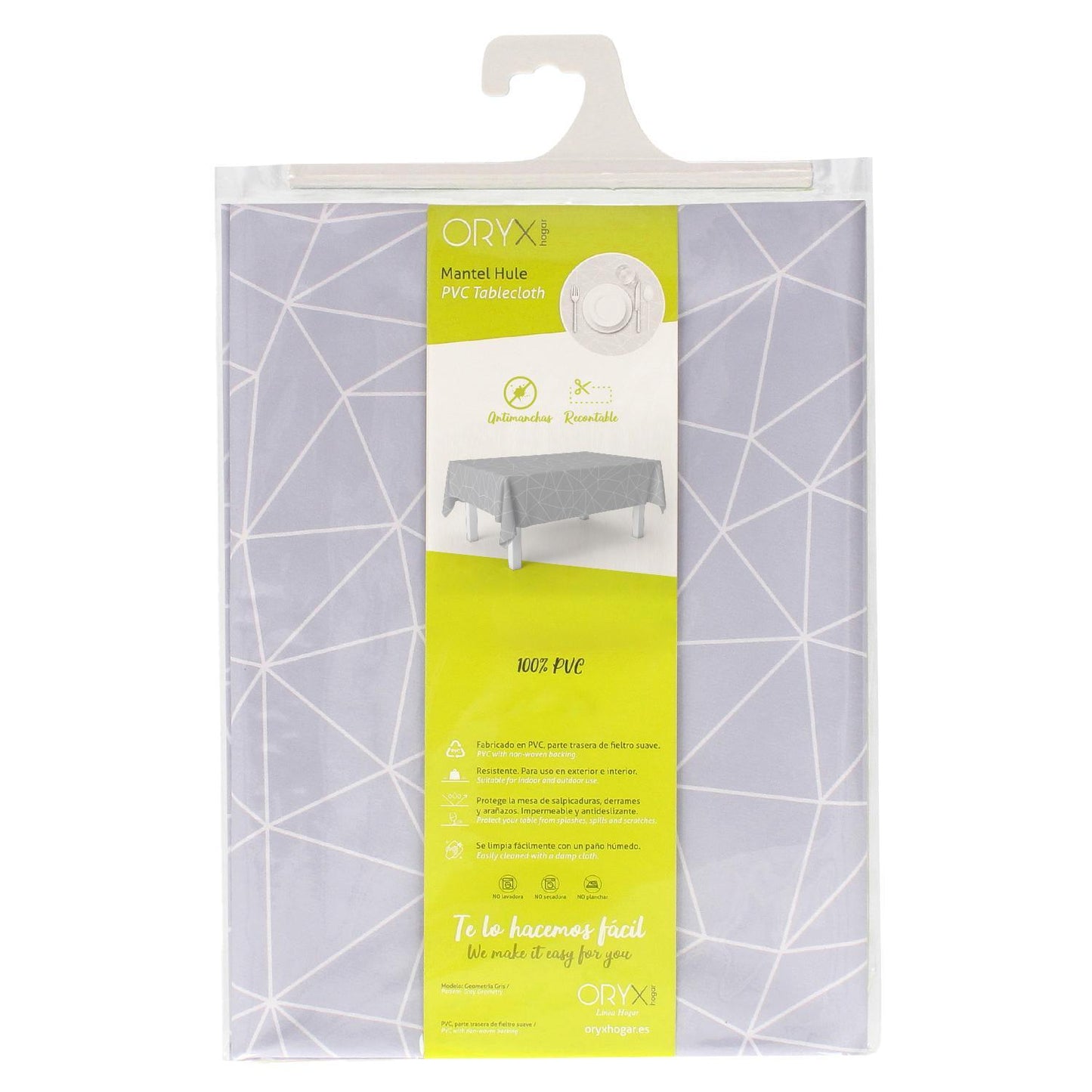 Mantel Hule Rectangular Geométrico Gris Impermeable Antimanchas Pvc 140x250 Cm. Recortable Uso Interior Y Exterior