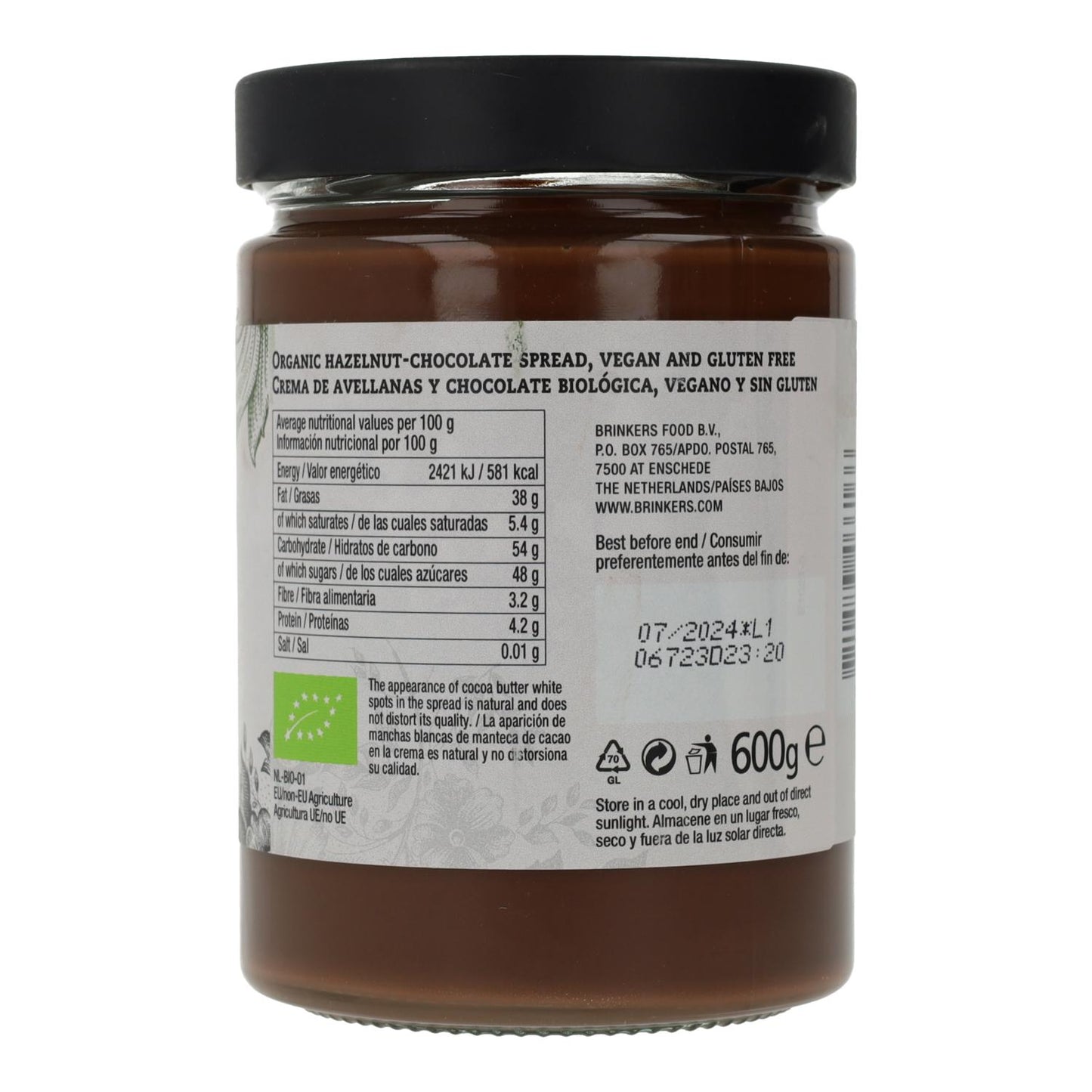 Creme Vegan de Chocolate e Avelã Sem Glúten La Vida Vegan 270 g
