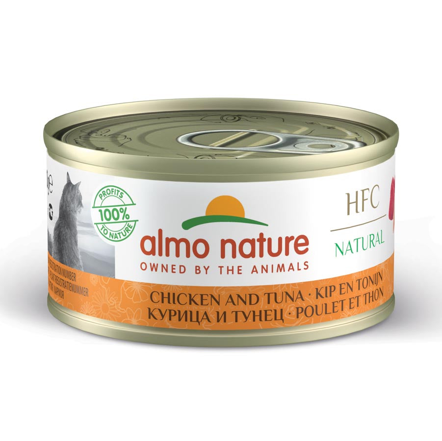 24u X70gr Sobre De Comida Natural Almo Para Gato Hfc De Pollo Y Atún_0