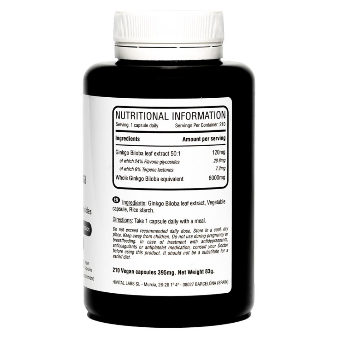 Ginkgo Biloba 6000 mg Hivital 210 cápsulas vegan