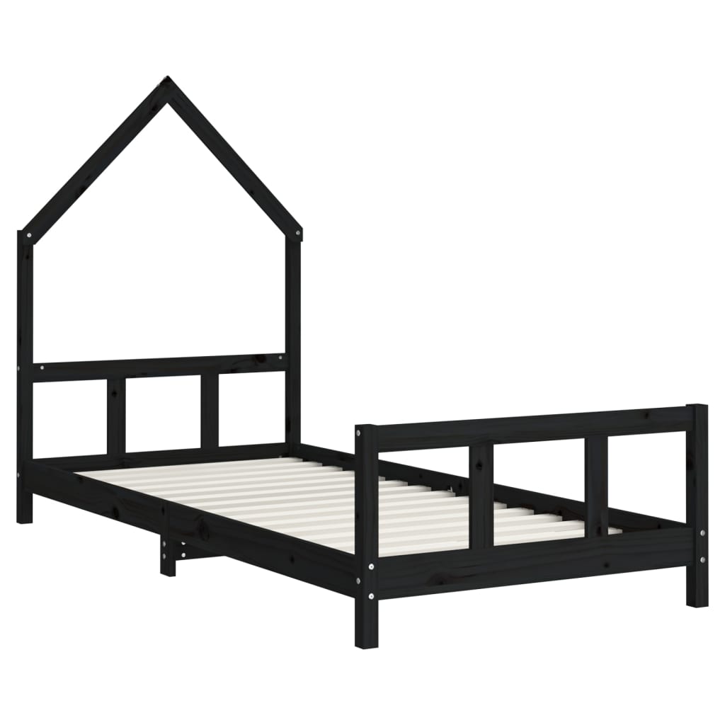 Estructura De Cama Para Niños Madera De Pino Negro 90x190 Cm / Vetonek_5