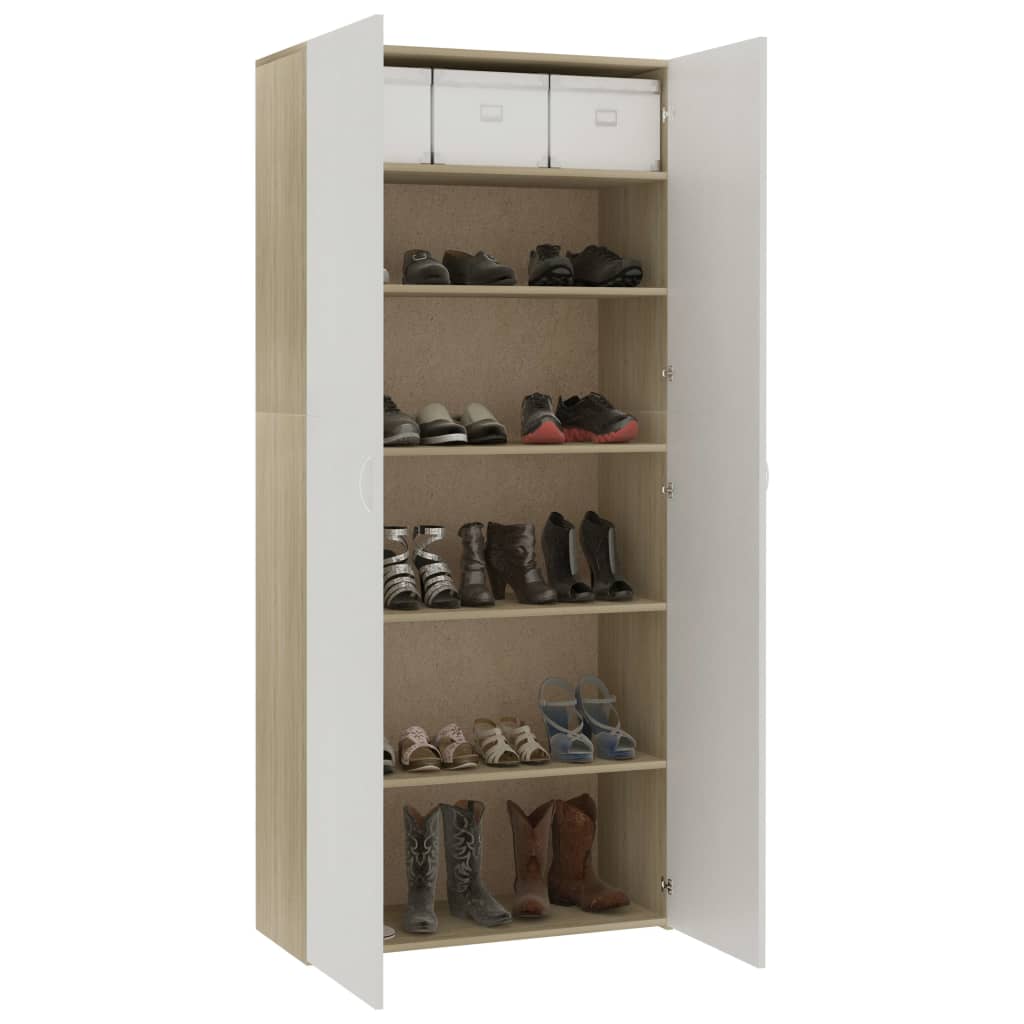 Vidaxl Mueble Zapatero Contrachapada Blanco Y Roble 80x35,5x180 Cm_5