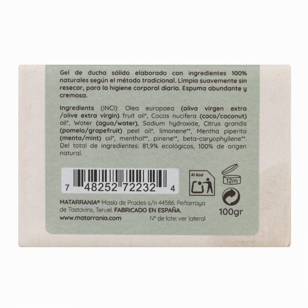 Matarrania Buenos Días Gel de banho sólido orgânico 120 ml