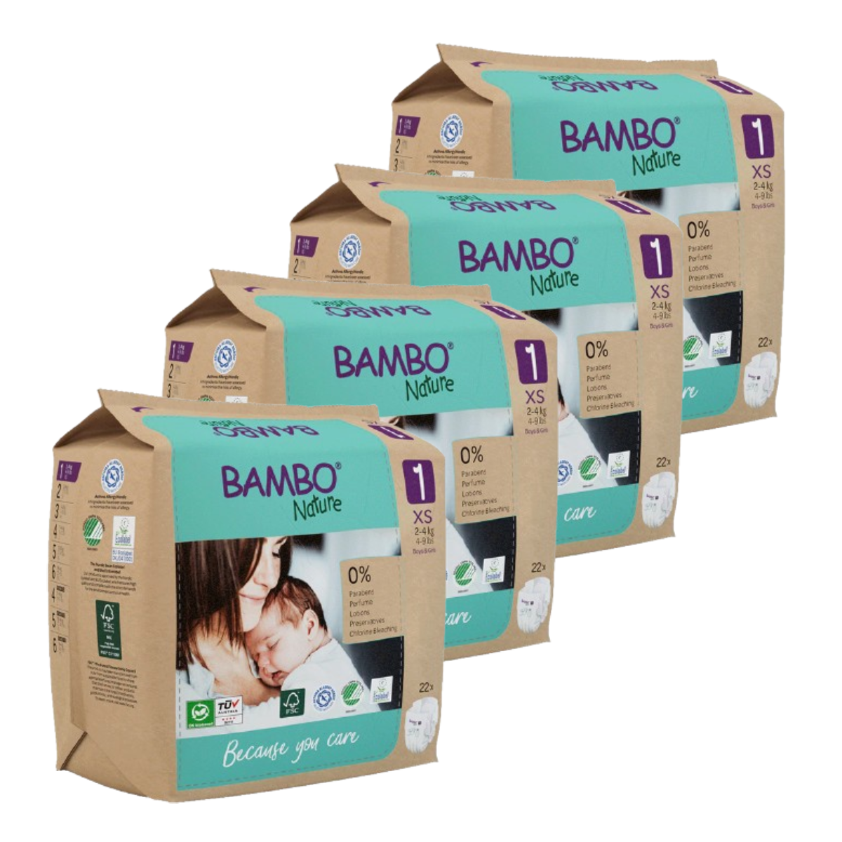 Fraldas Bambo Nature pack económico T1 (2-4g) 88 unidades