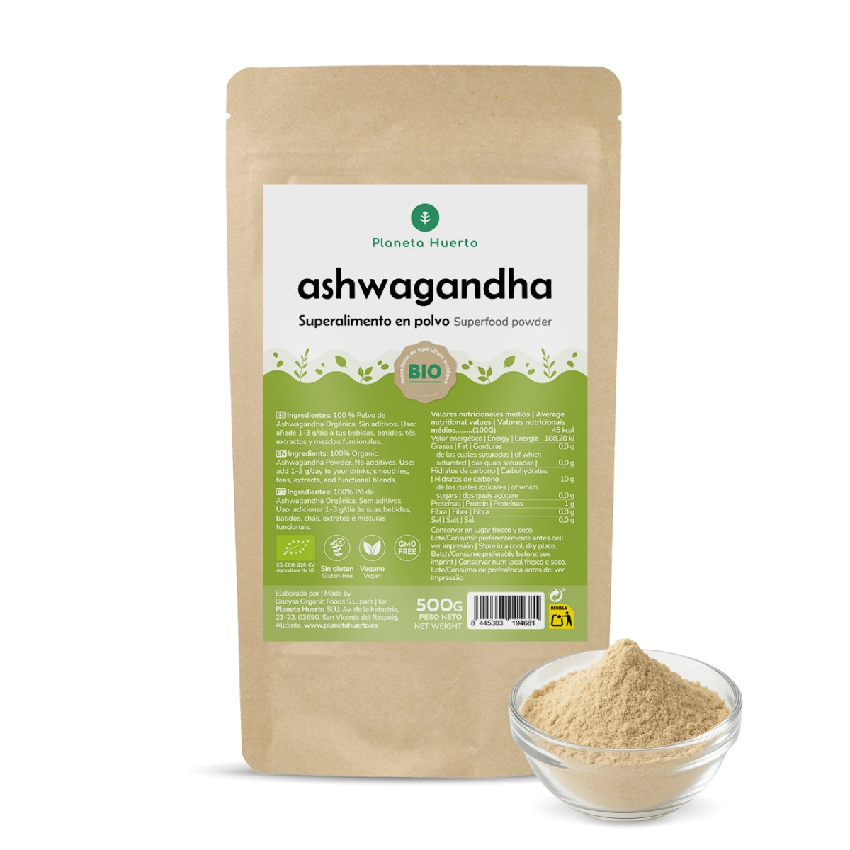 Ashwagandha em pó ECO Planeta Huerto 500 g