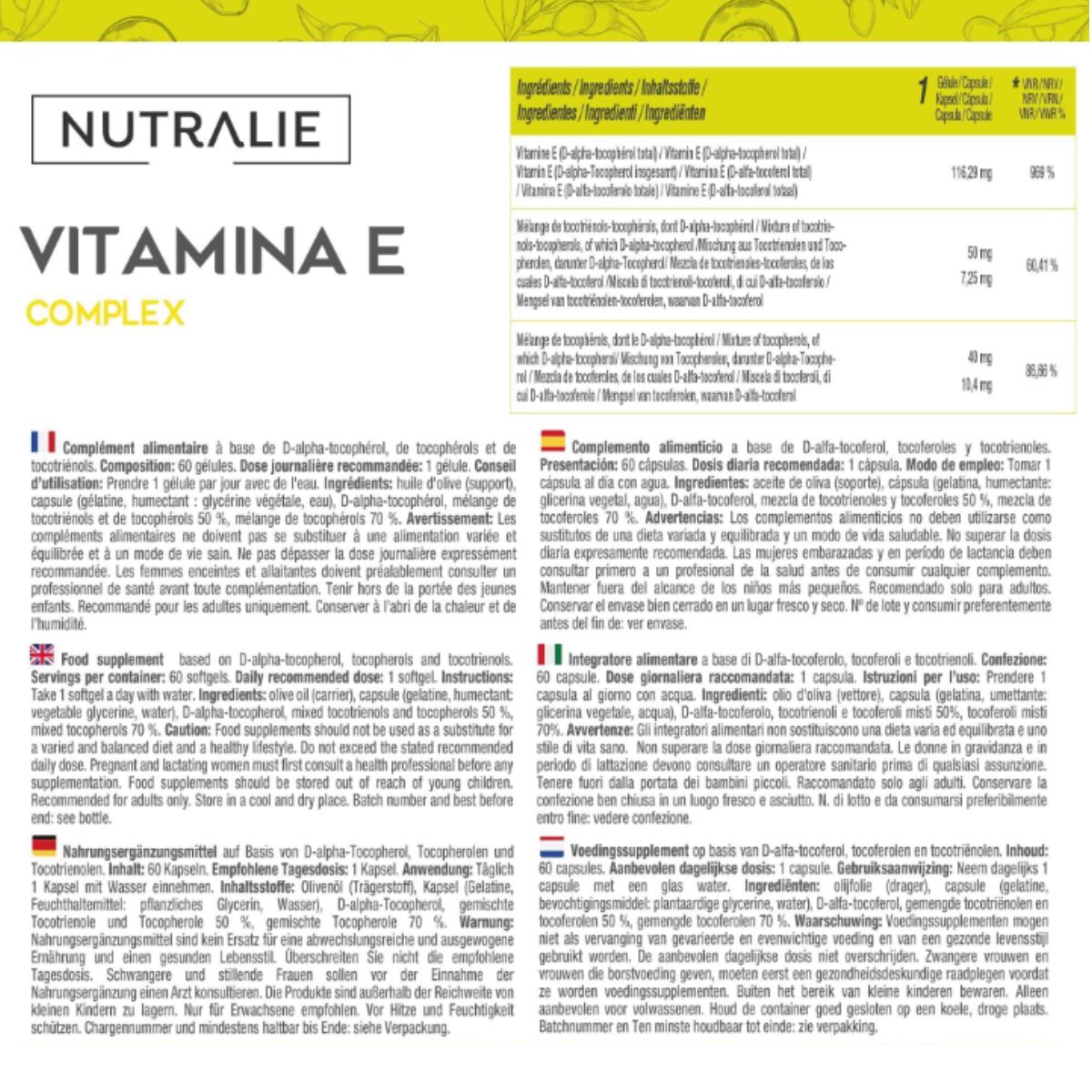 Nutralie Complexo de Vitamina E com Tocotrienóis e Tocoferóis 60 Cápsulas