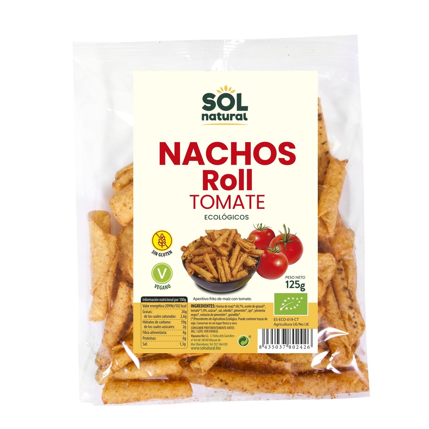 Nachos de Milho e Tomate Biológicos Sem Glúten Sol Natural 125 g