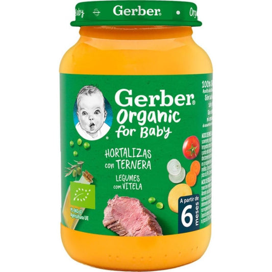 Gerber Baby Puré de legumes biológicos com carne de vaca, pote de 190g