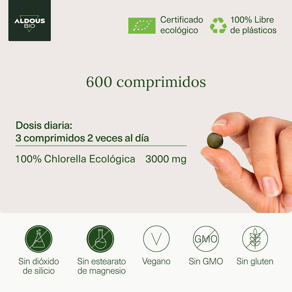 Chlorella Orgânica Premium, Aldous Bio, 600 comprimidos