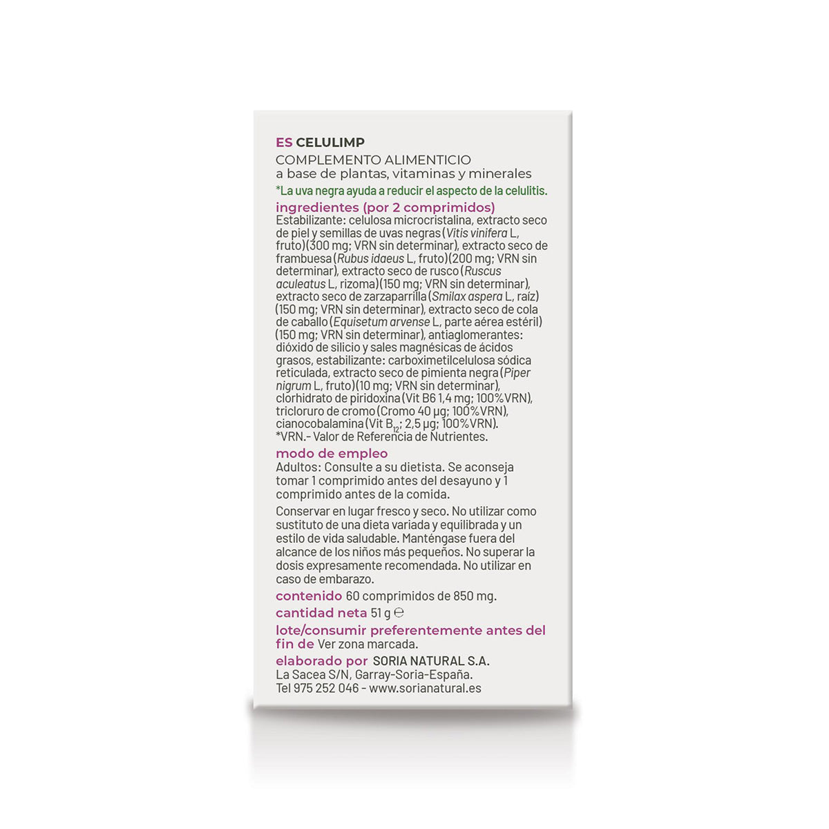 Celulimp, Soria Natural, 60 comprimidos