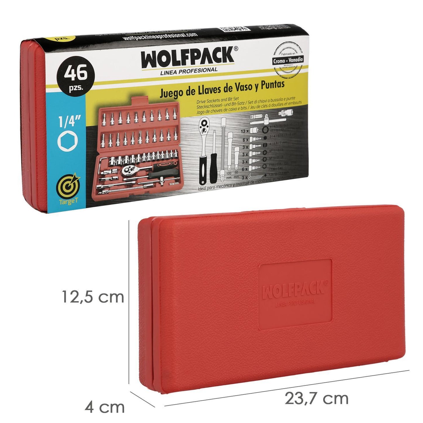 Juego Llaves De Vaso Y Puntas 1/4 46 Piezas. Con Apadtador. Cromo Vanadio, Kit Llave Combinada, Kit Carraca, Juego Llaves Vaso