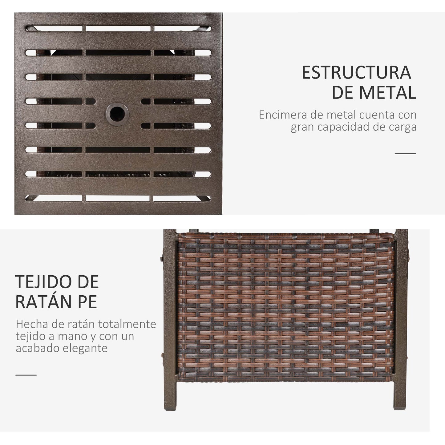 Outsunny Mesa De Comedor Exterior De Ratán Orificio Para Parasol 55,5x55,5x46cm_5