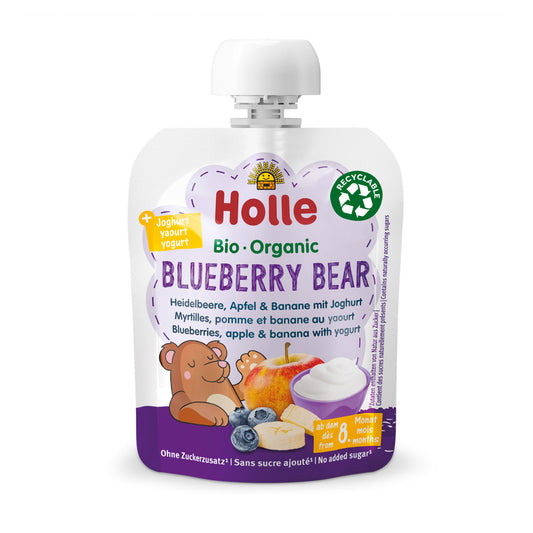 Smoothie biológico de mirtilo, maçã e banana com iogurte (a partir dos 8 meses) BLUEBERRY BEAR Holle 85g