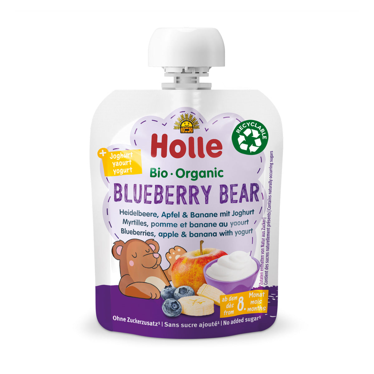 Smoothie biológico de mirtilo, maçã e banana com iogurte (a partir dos 8 meses) BLUEBERRY BEAR Holle 85g