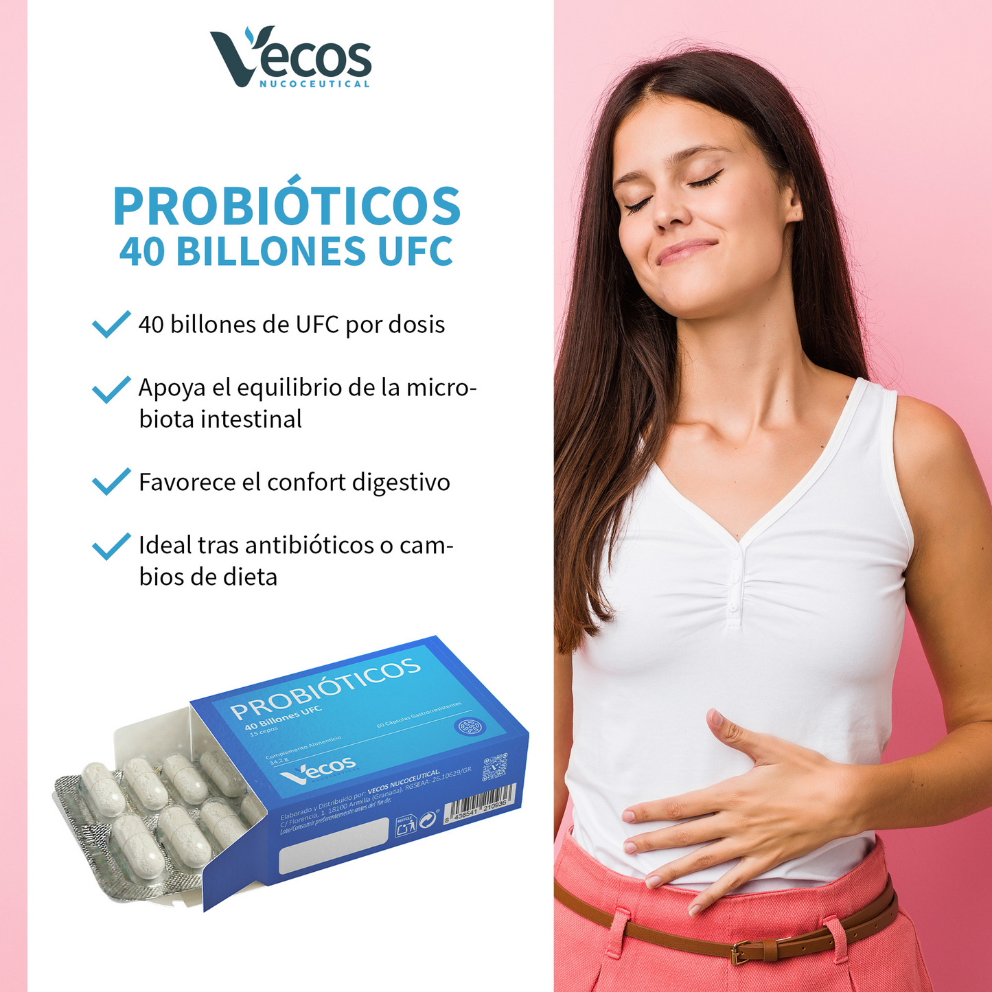 Probióticos Liofilizados VECOS (60 cápsulas) Flora intestinal y confort digestivo | 15 cepas | Cápsula gastrorresistente_3