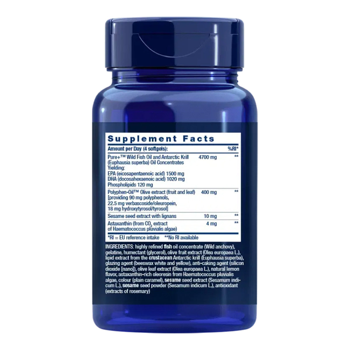 Super Ómega-3 Plus EPA/DHA Óleo de Peixe Sésamo Lignanas Extrato de Oliva Krill e Astaxantina, Life Extension 120 esferas