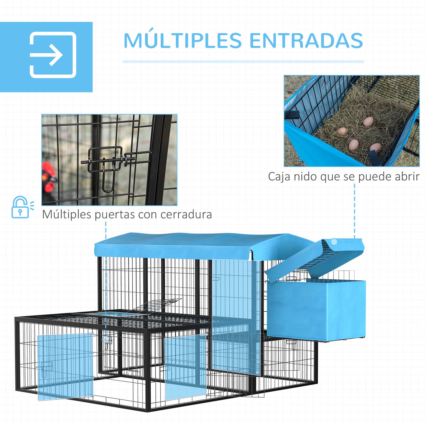 Pawhut Gallinero Para Exterior Para Gallinas Acero Con Toldo Corral Independiente_5