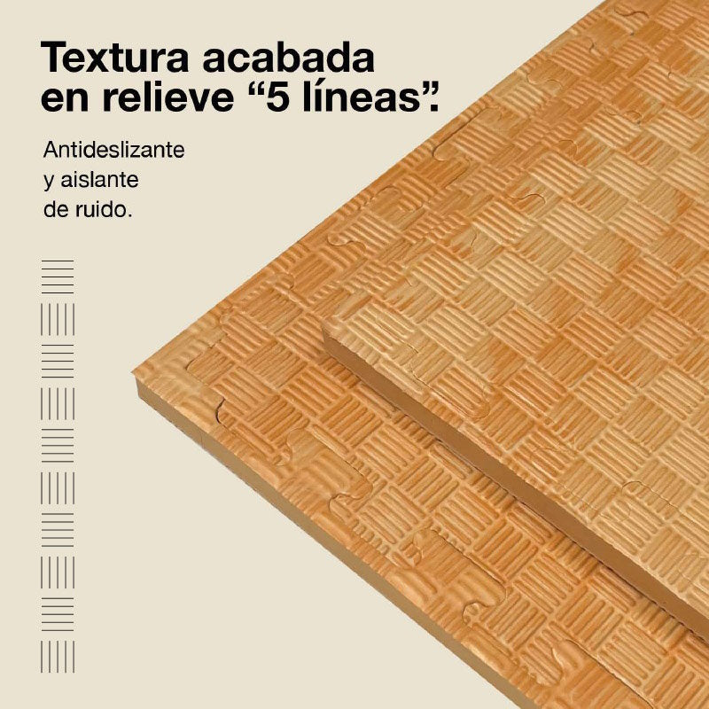 Jowy Tatami Puzzle 2cm 100x100cm, Pack 4 Unidades – Superficie 5 Líneas Madera