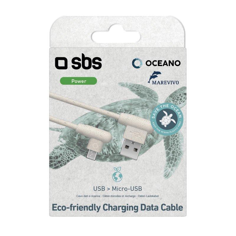 Cabo Micro USB ecológico feito de 35% de materiais SBS biodegradáveis Branco