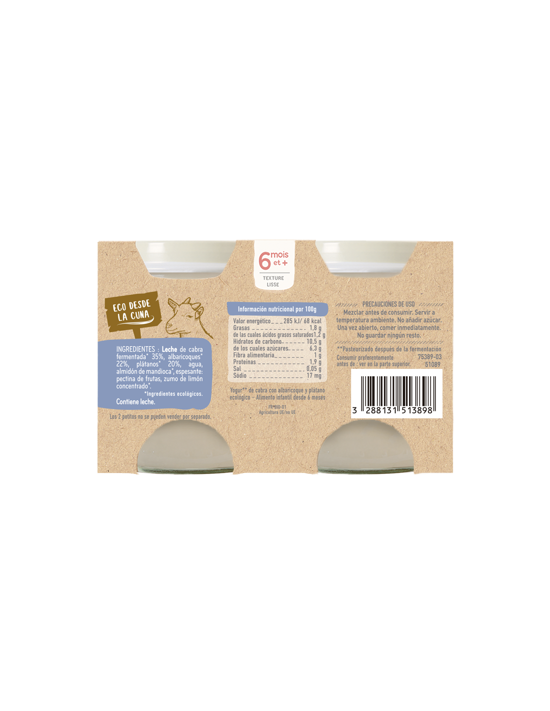 Yogur de Leche de Cabra con Albaricoque y Plátano Ecológica Babybio 2x130gr