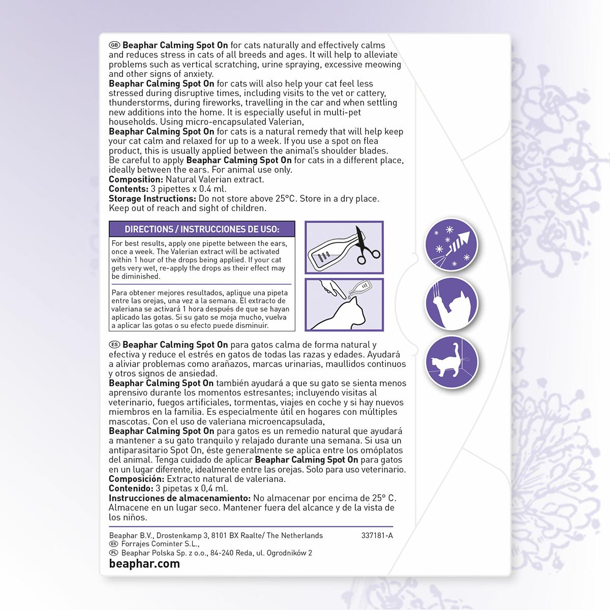 Pipetas calmantes Beaphar Spot On para gatos 3x0,4 ml