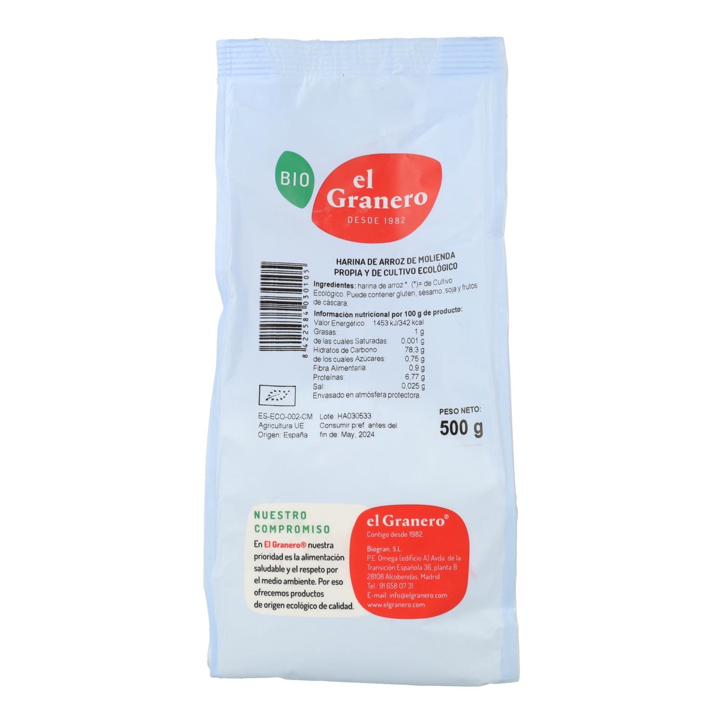 Farinha de Arroz Biológica El Granero, 500 g