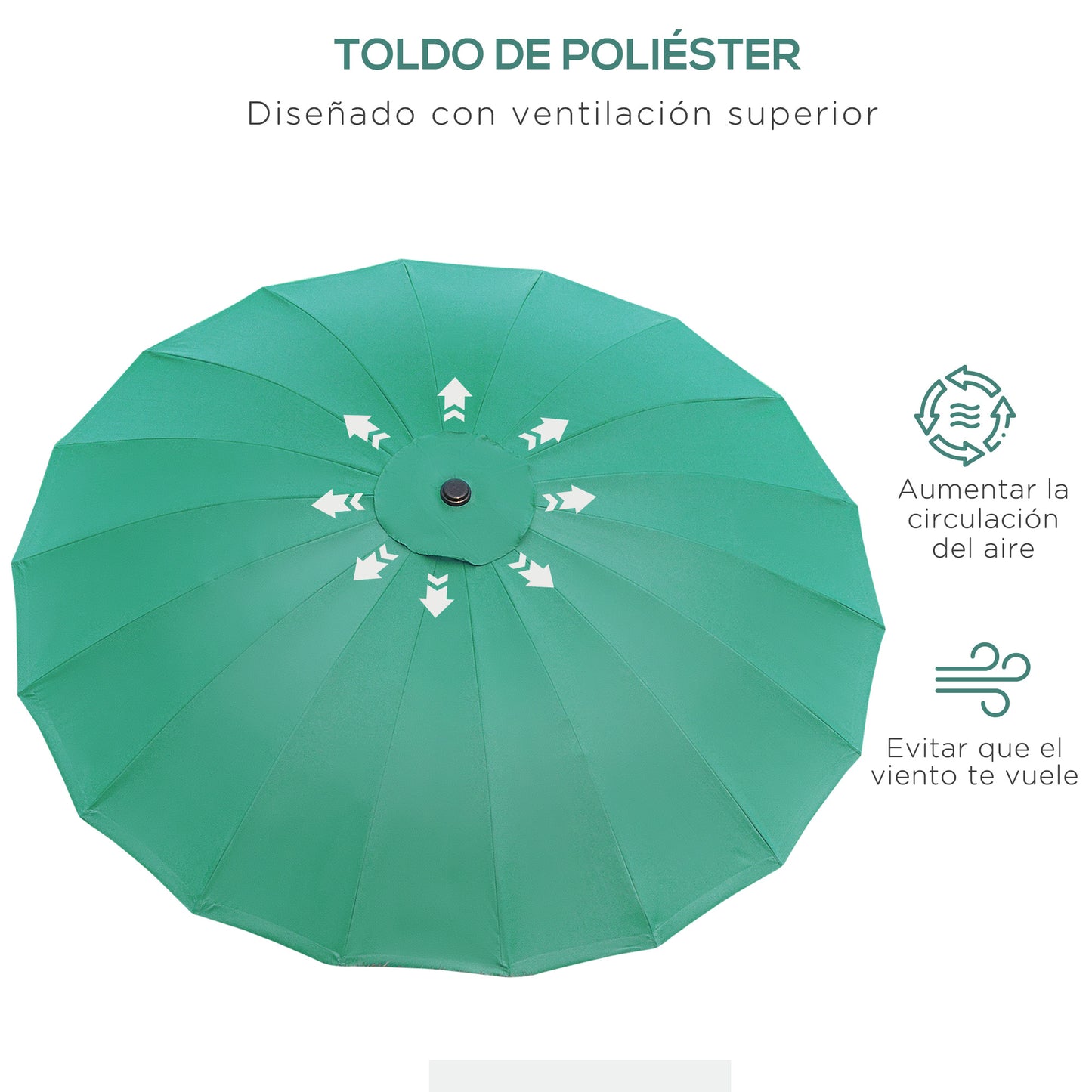 Outsunny Sombrilla Terraza Exterior Ø250 Cm Con Ángulo Inclinable Verde_5
