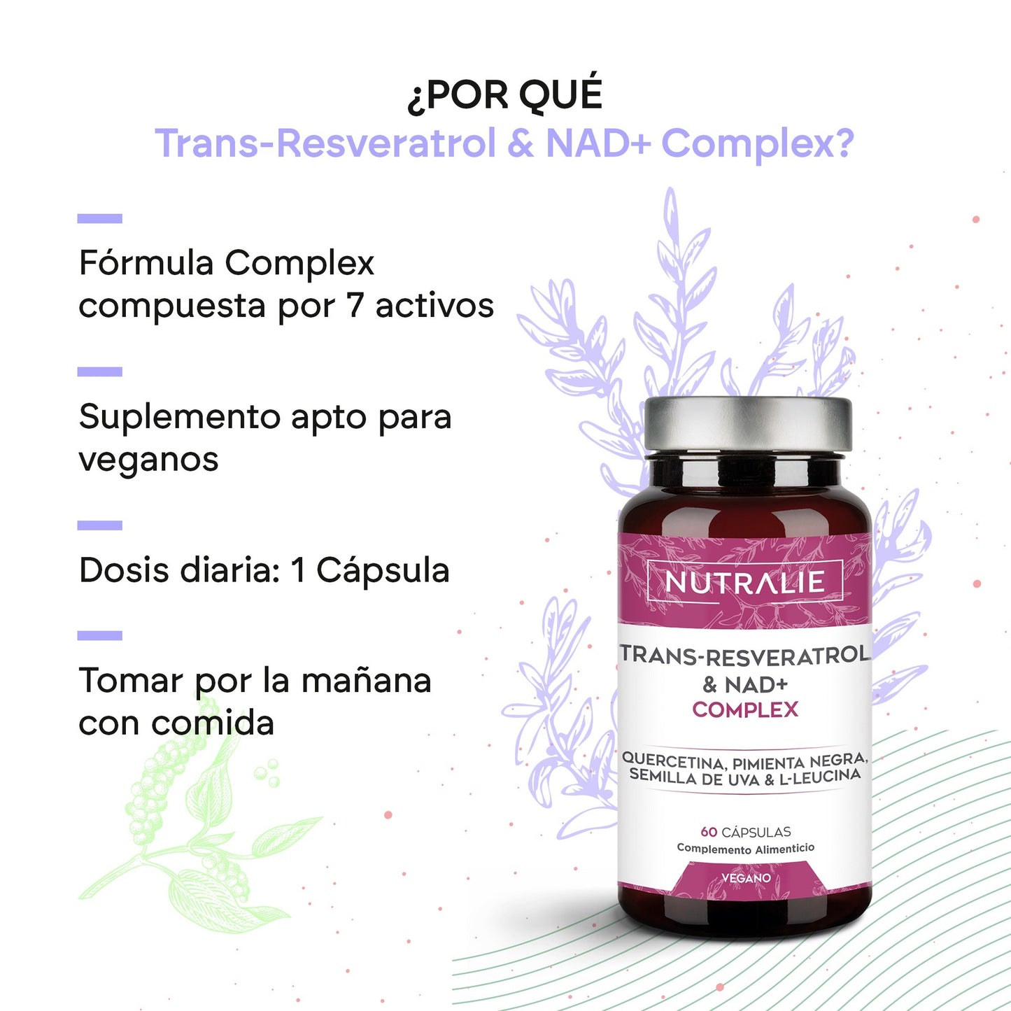 Nutralie Trans Resveratrol y NAD+ Complex 686mg 60 cápsulas