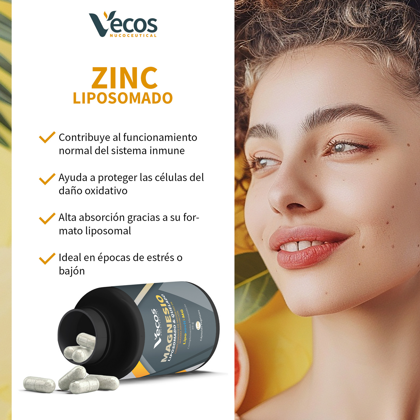Zinc Liposomal VECOS (90 cápsulas) | Salud Inmunológica, piel, cabello y uñas | Alta Absorción de Tecnología Liposovit®_3