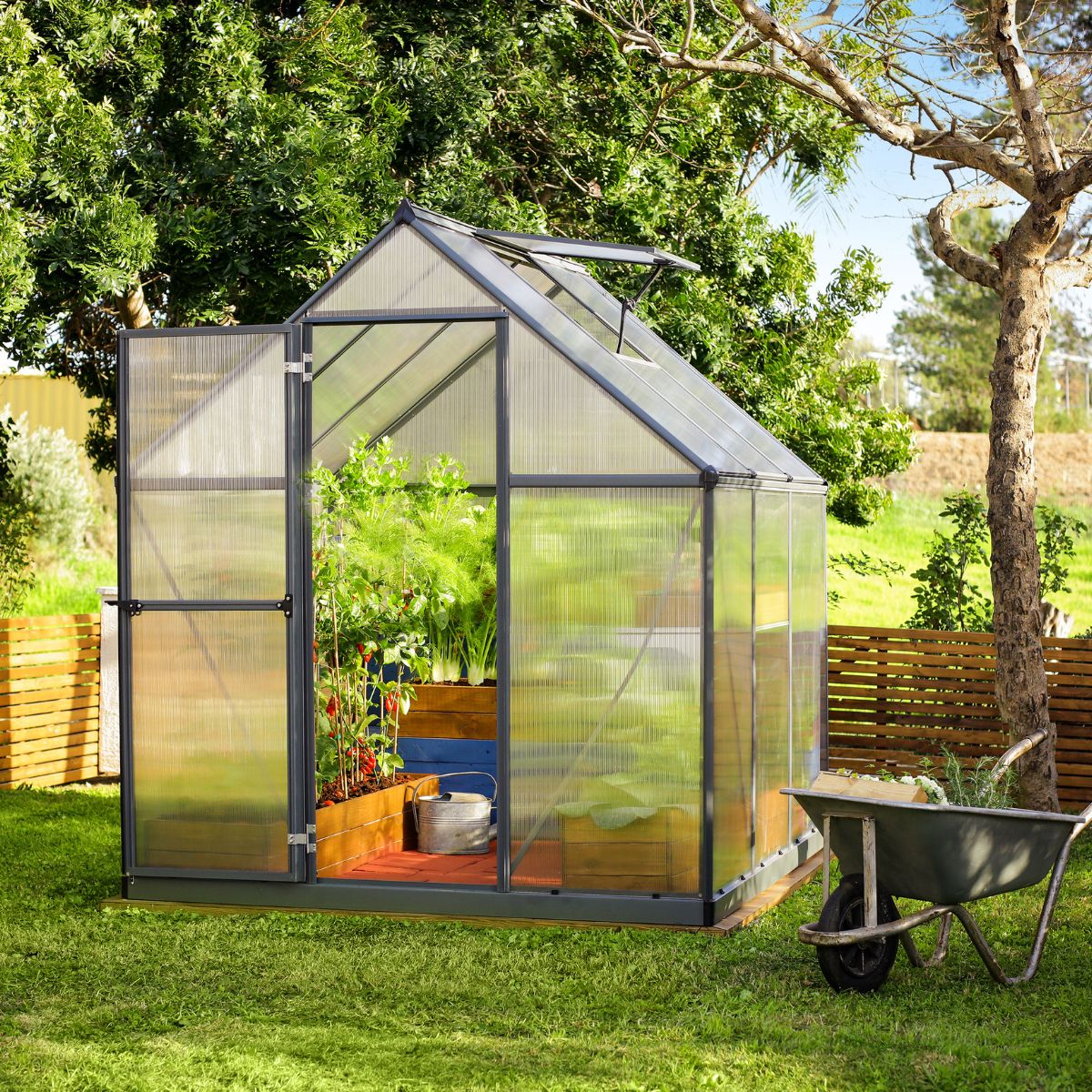 Estufa de jardim Canopia Mythos de policarbonato de camada dupla 186x185x208 cm cinzento