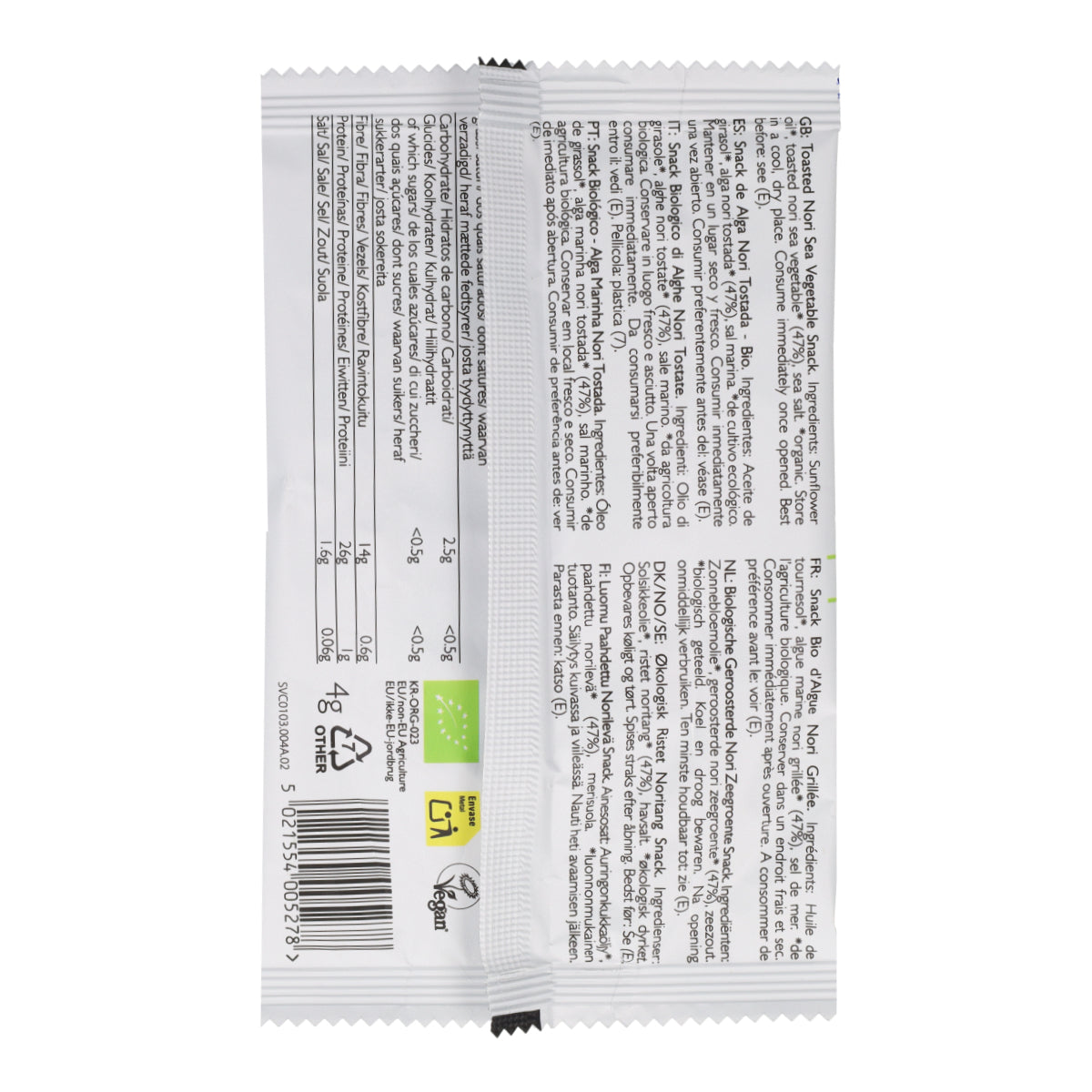 Snack de Alga Nori Biológica Torrada Clearspring 4g