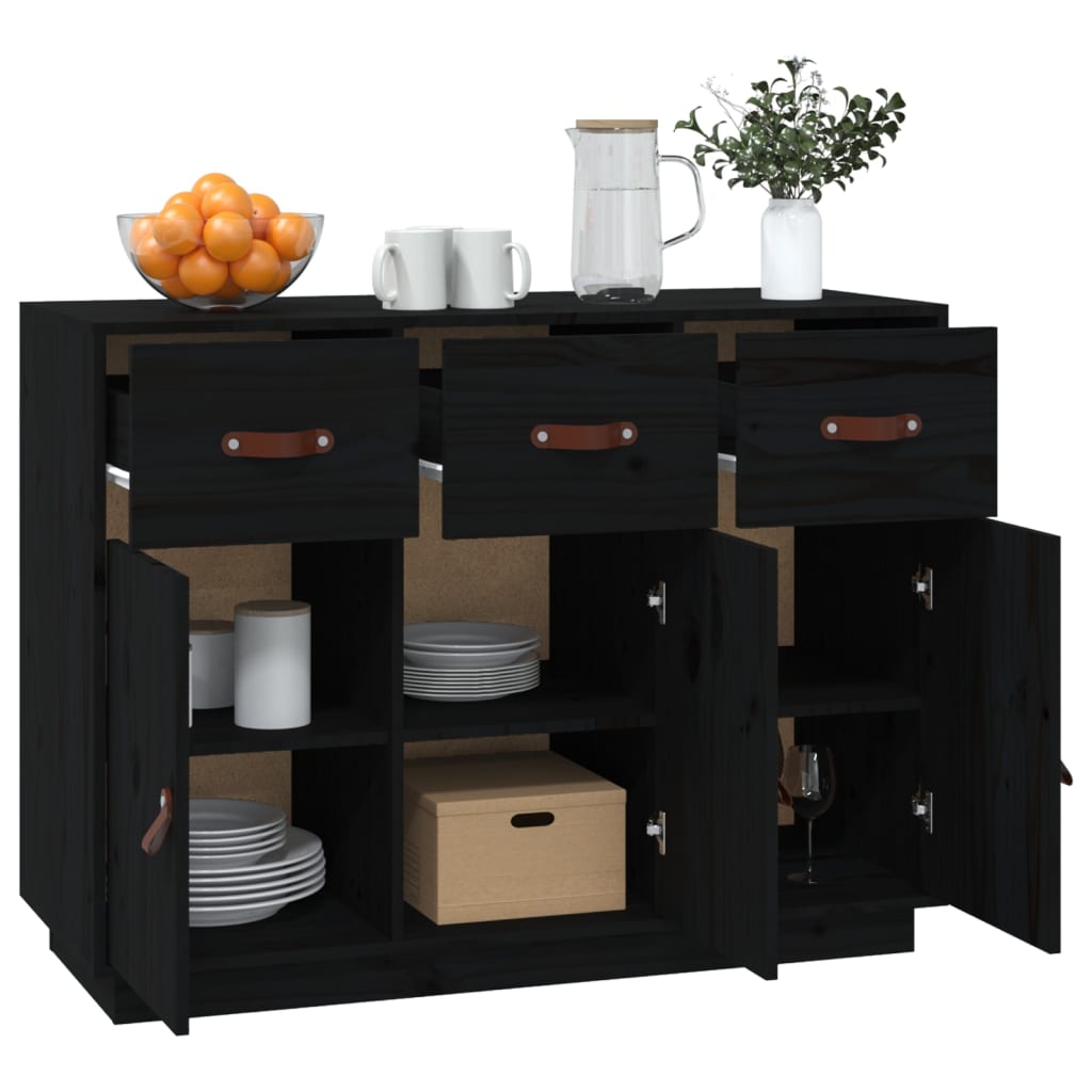Aparador Madera Maciza De Pino Negro 100x40x75 Cm_3