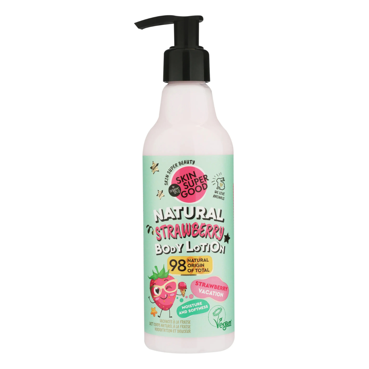 Loção Corporal Super Good Natural de Morango para Pele de Férias de Morango 250ml