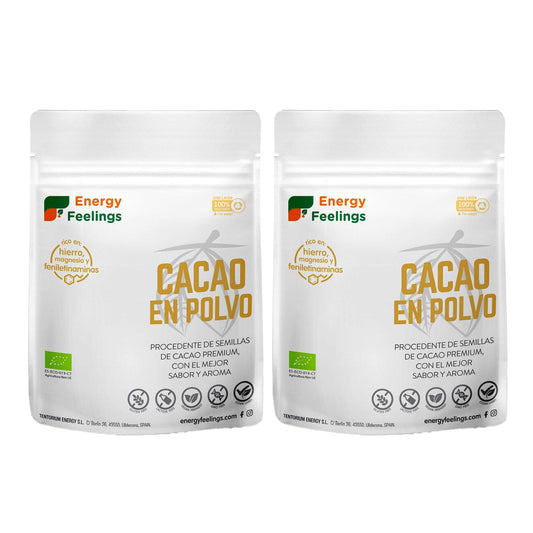 Embalagem de 2 cacau em pó sem açúcar ECO Energy Feelings 1 kg