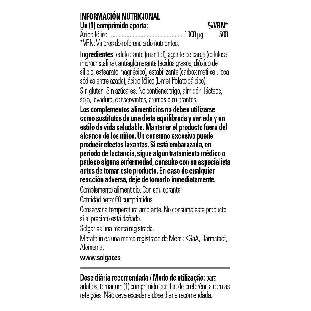 Folato 1000mcg 60 comprimidos Solgar