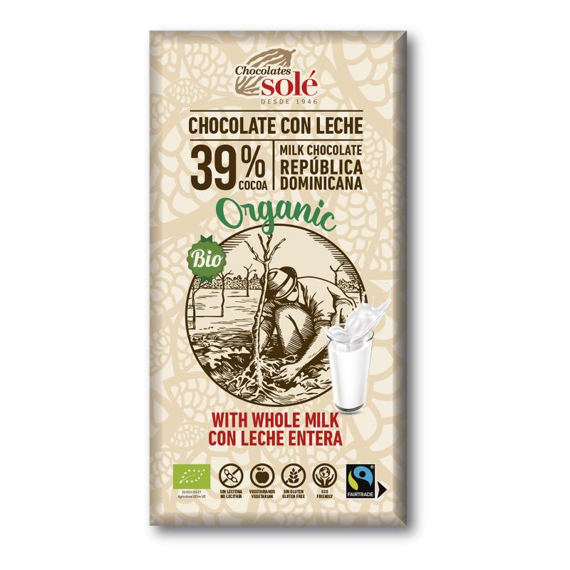 Chocolate de Leite Integral Orgânico Solé 39% 100g