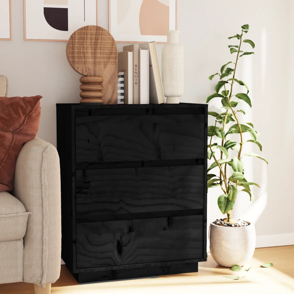 Aparador De Madera Maciza De Pino Negro 60x34x75 Cm / Vetonek_5