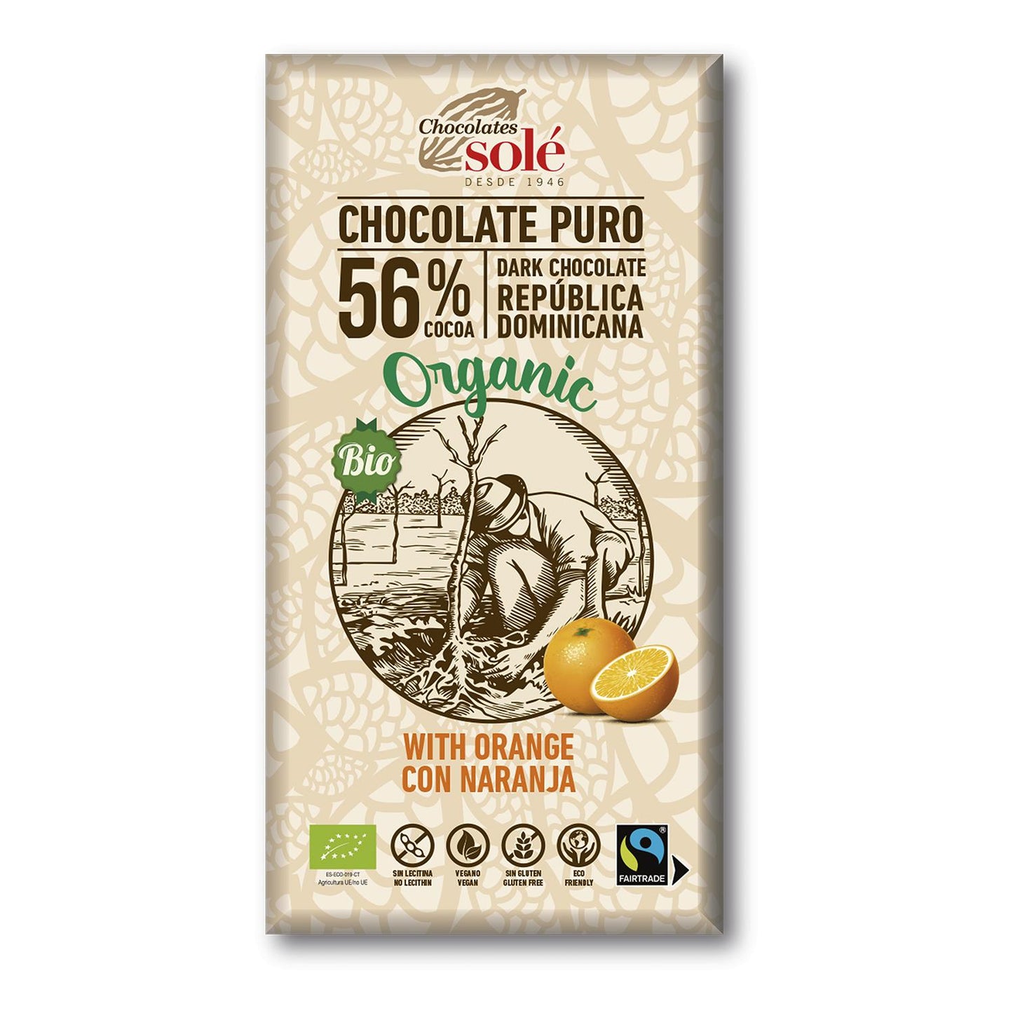 Chocolate Negro com Laranja 56% Cacau ECO Chocolates Solé 100g