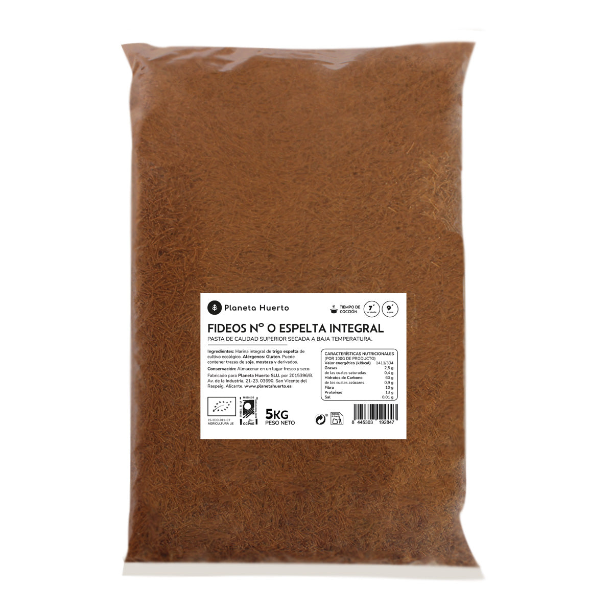 Noodles de Espelta Integral Biológico Planeta Huerto nº 0,5 kg