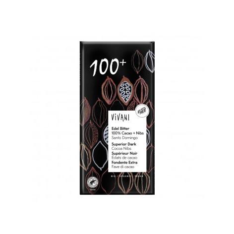 Vivani Organic Superior 100% Chocolate Negro com Nibs de Cacau 80g
