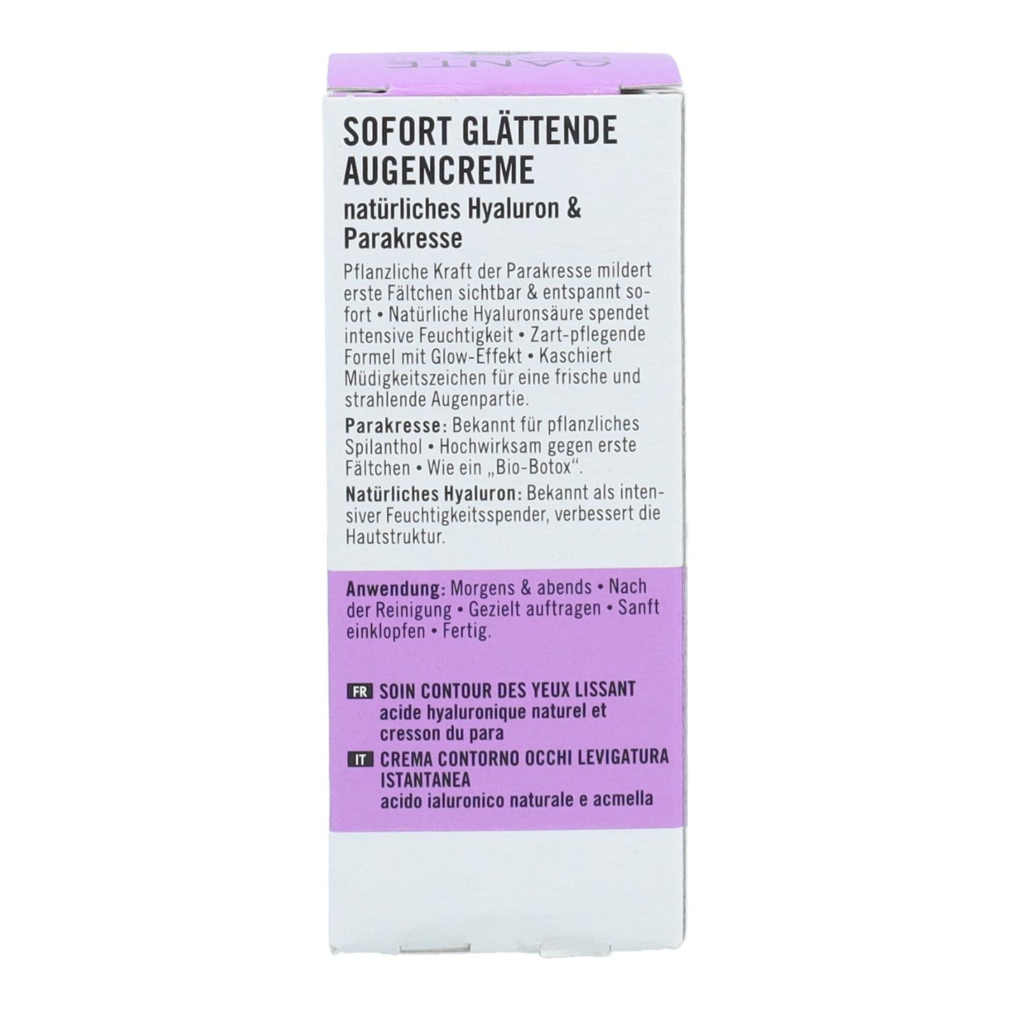 Contorno dos olhos suavizante com ácido hialurónico e agrião, Sante 15 ml