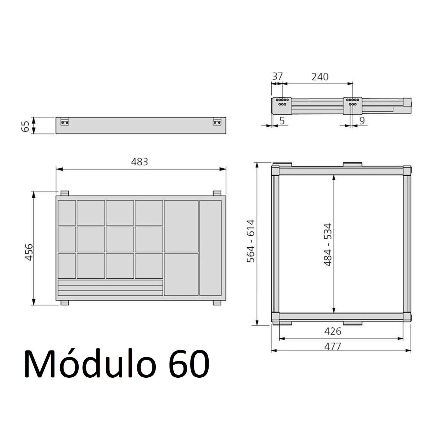 Kit Porta-Joias e Moldura Guia Emuca, Módulo Ajustável 60