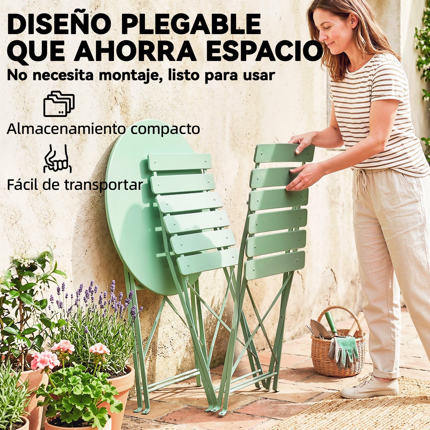 Outsunny Conjunto De Muebles De Jardín Con 2 Sillas Plegables Y Mesa Verde Claro_5