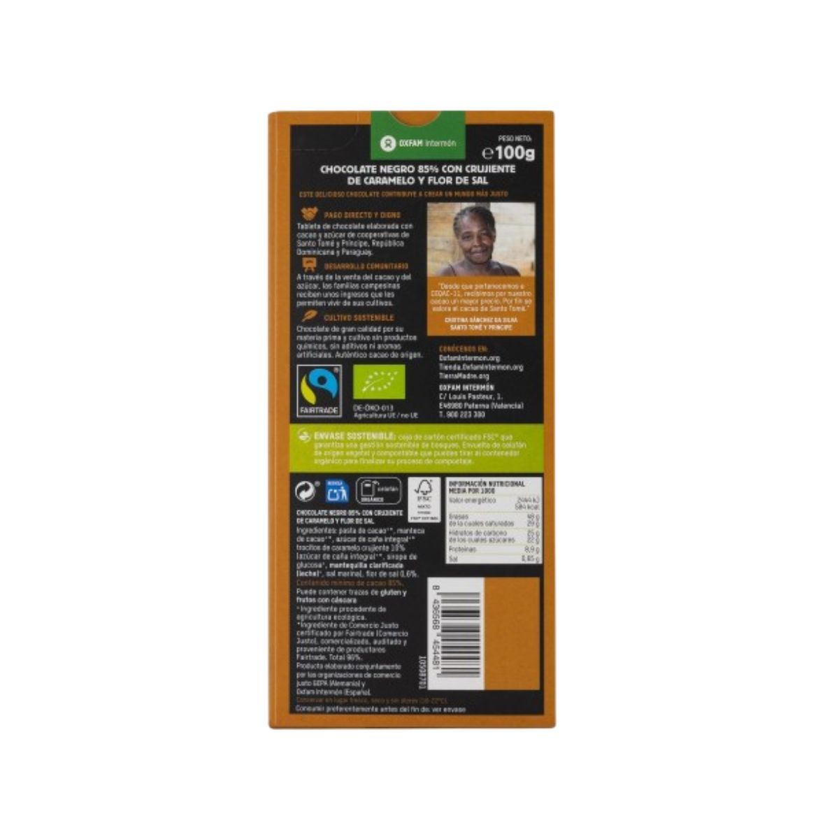 Barra de chocolate negro 85% caramelo e flor de sal Tierra Madre 100 g