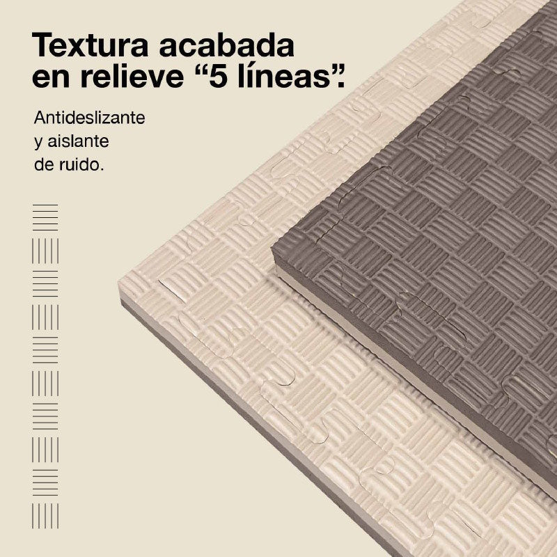 Jowy Tatami Puzzle 2cm 100x100cm, Pack 4 Unidades – Superficie 5 Líneas Gris/blanco