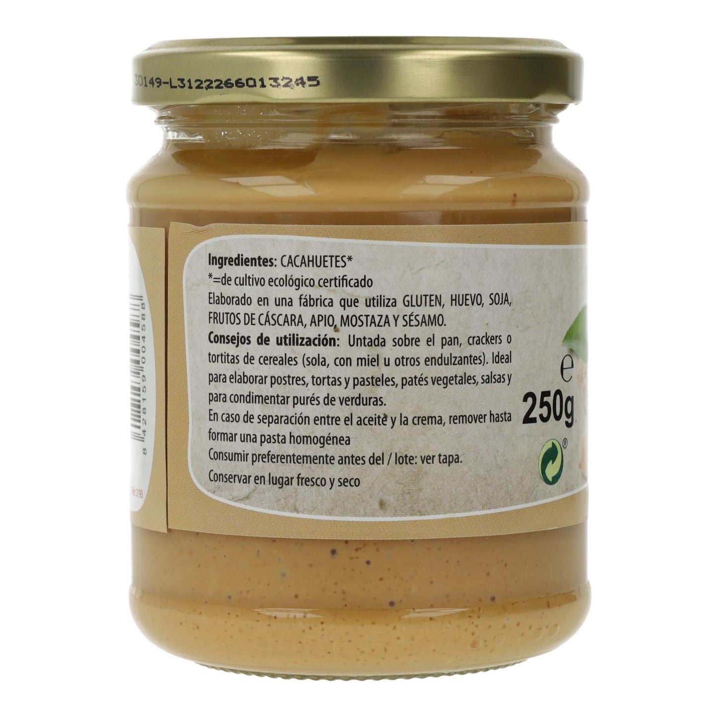 Manteiga de amendoim ECO sem sal, 250 g. Natursoy