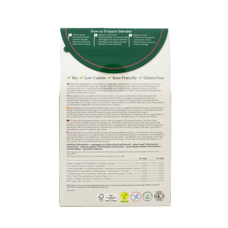 Esparguete Konjac orgânico Slendier 250 g