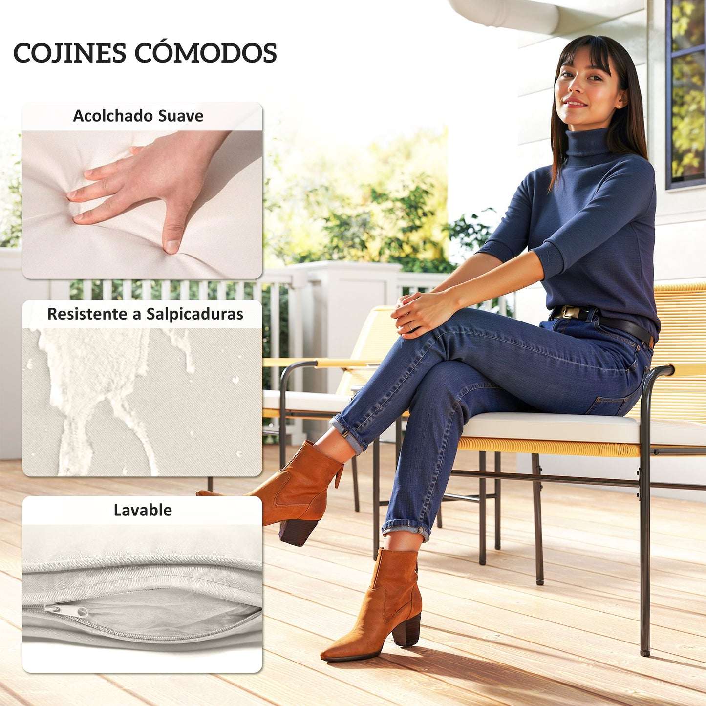 Outsunny Muebles De Jardín Con 2 Sillas Con Cojines Lavables Y Mesa Resistente_5