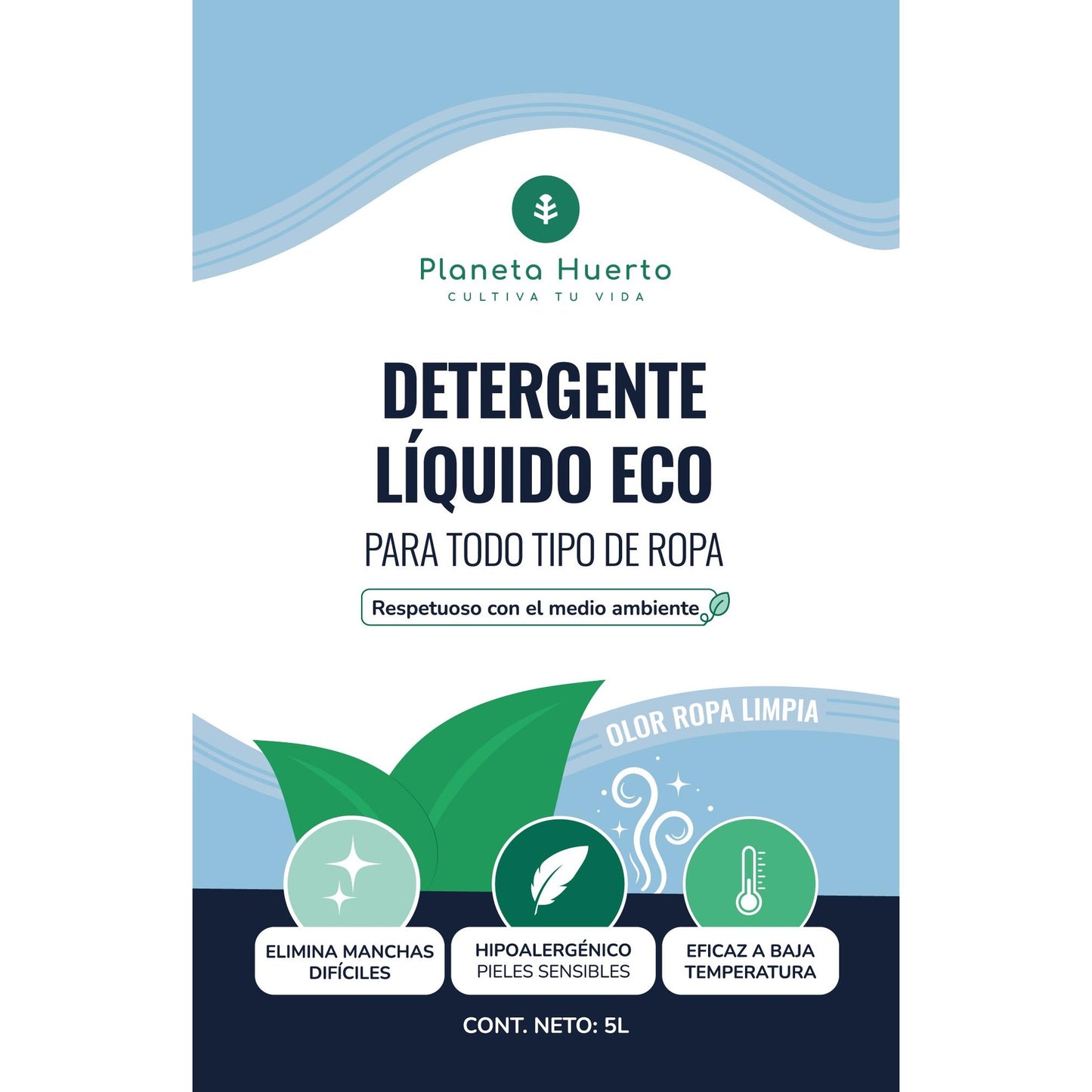 Embalagem de 3 x Detergente Líquido Ecológico para Roupa com aroma natural a roupa limpa, Planeta Huerto, 5 litros