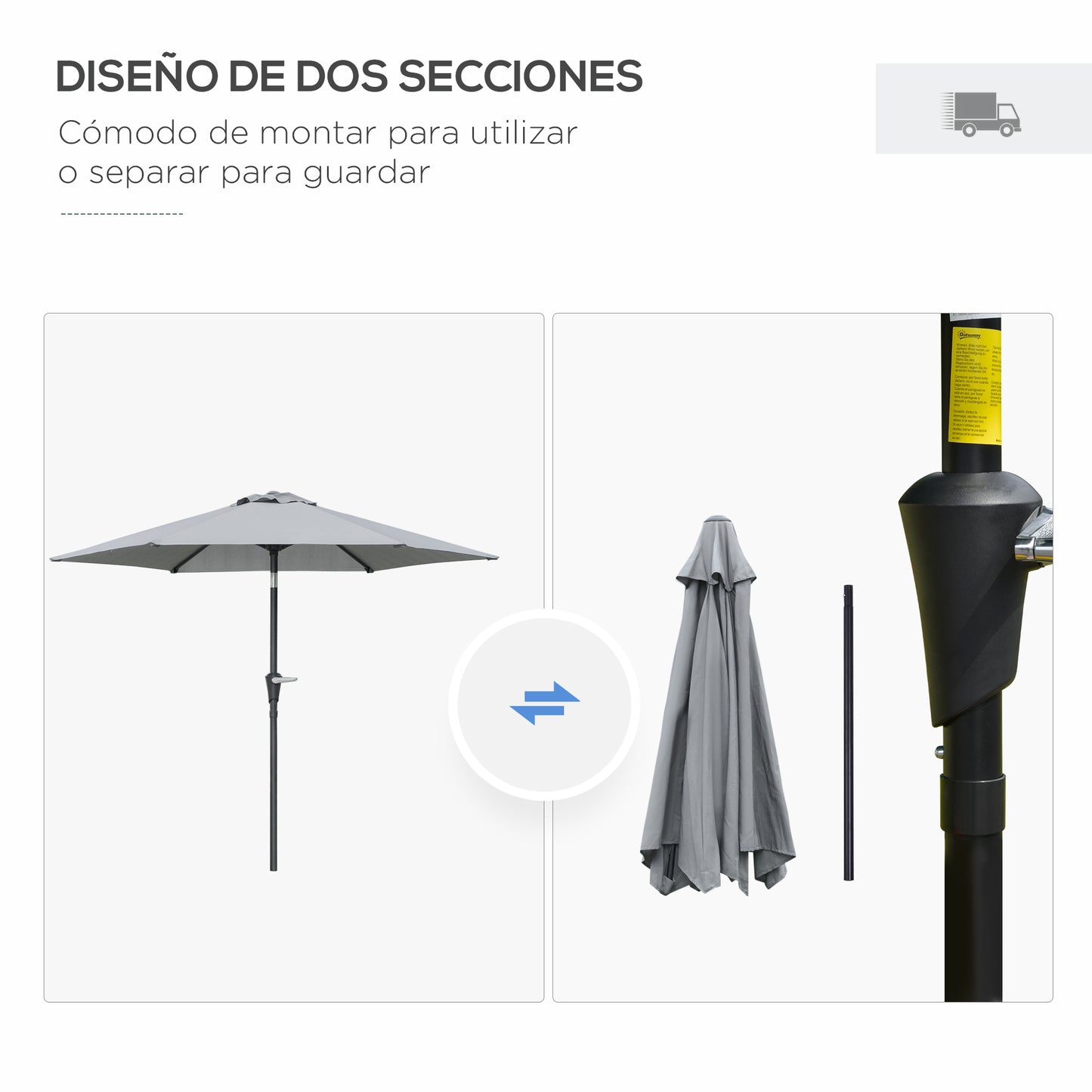 Outsunny Sombrilla Terraza Exterior Ø230 Cm Con Ángulo Ajustable Gris_5